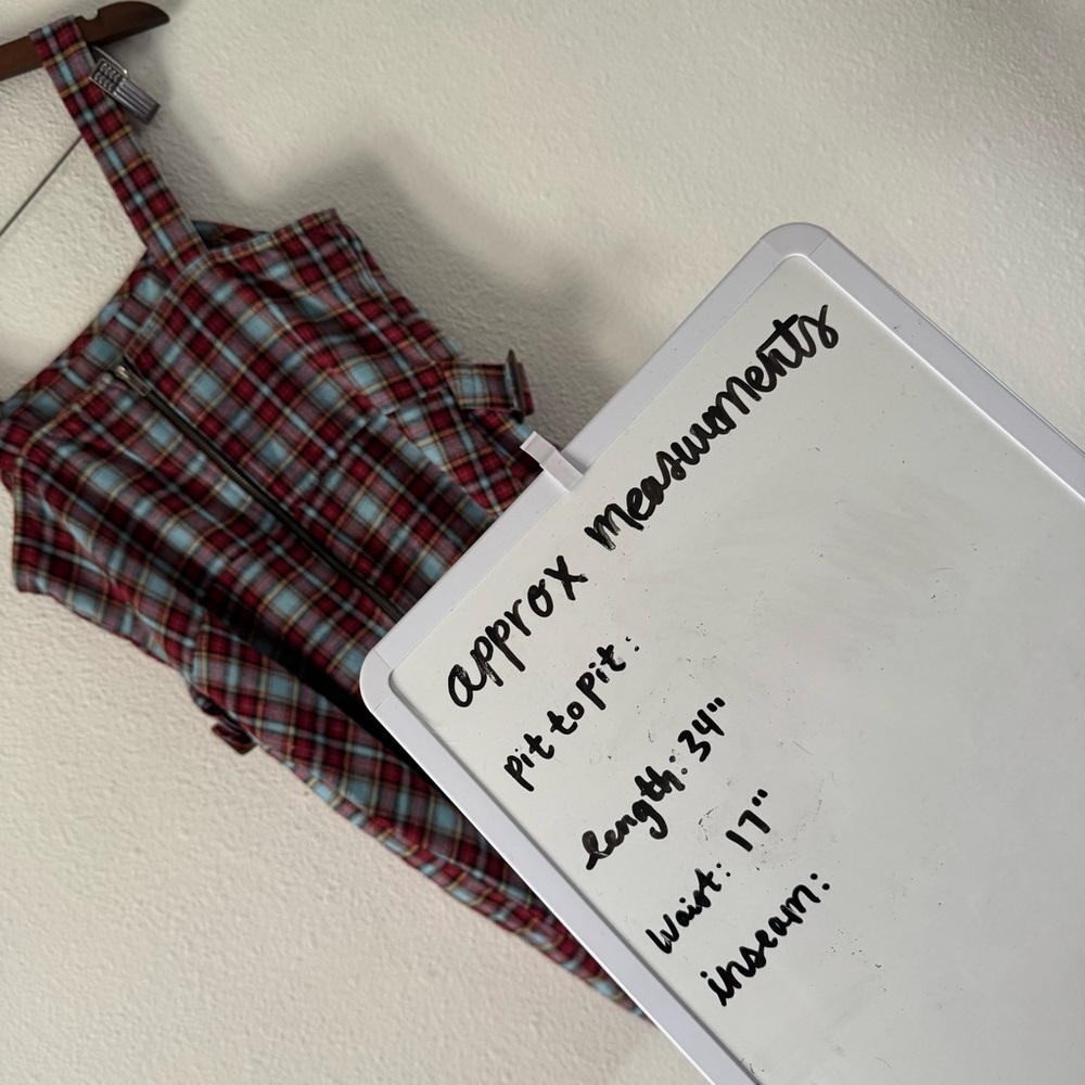 Y2K Preppy Plaid Mini Jumper Dress Tartan Square Neck Buckle Large Grunge - Picture 11 of 13